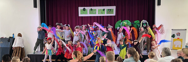 Bild vergr&ouml;&szlig;ern: Kinder der zweiten Klassen f�hren ein farbenfrohes B�hnenprogramm auf